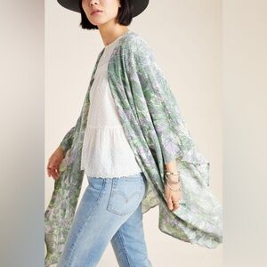 Bel Kazan anthropology floral printed oversized flowy kimono ruana wrap OS